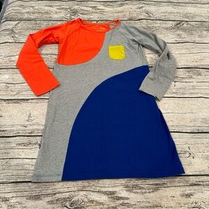 Mini Boden Gray, Orange, and Blue Long Sleeve Dress; Size 7-8, Mod, Midcentury